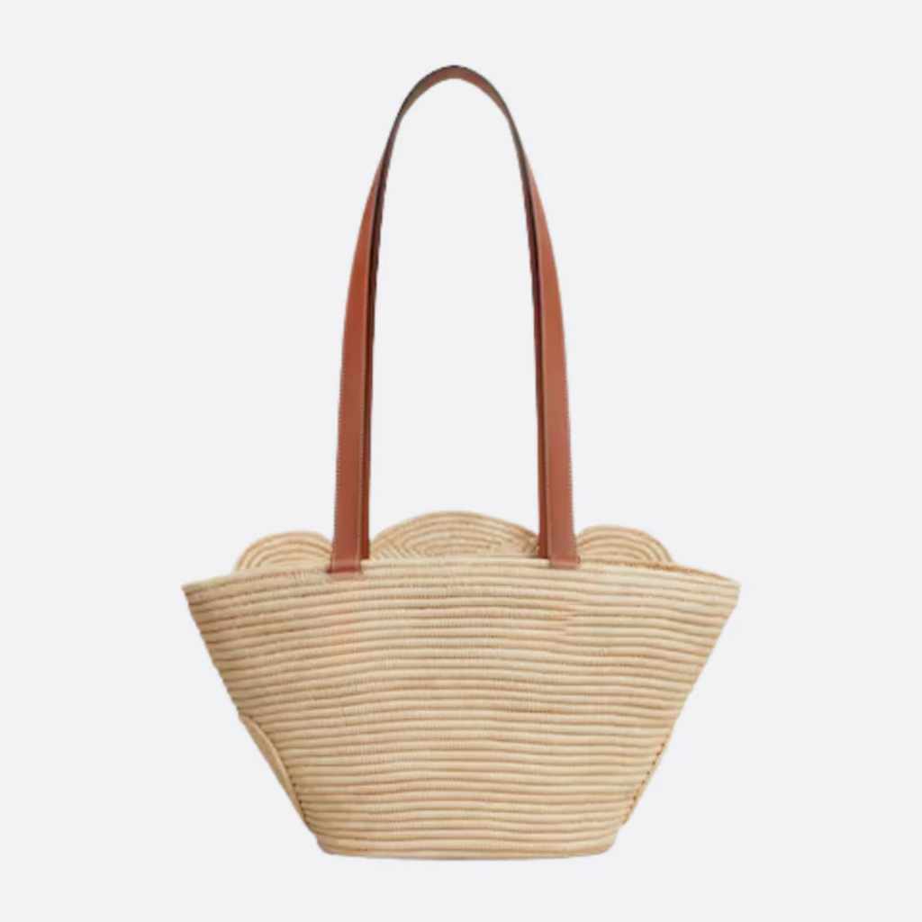 Cln Classic bag Small basket with woven raffia and calfskin trim