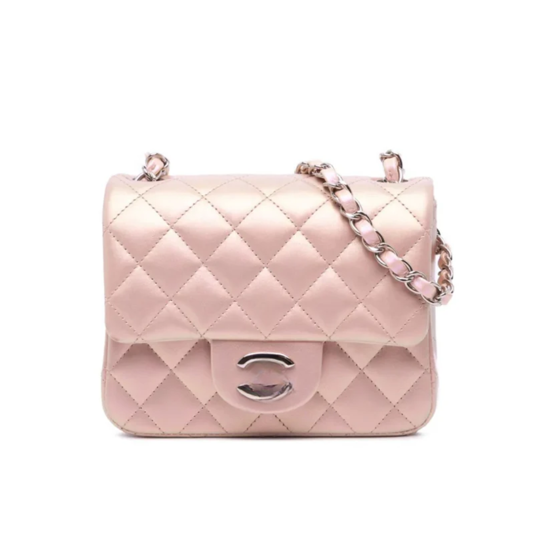 Classic Flap Mini Bag in Pink Lambskin Leather with Gold Hardware – CH