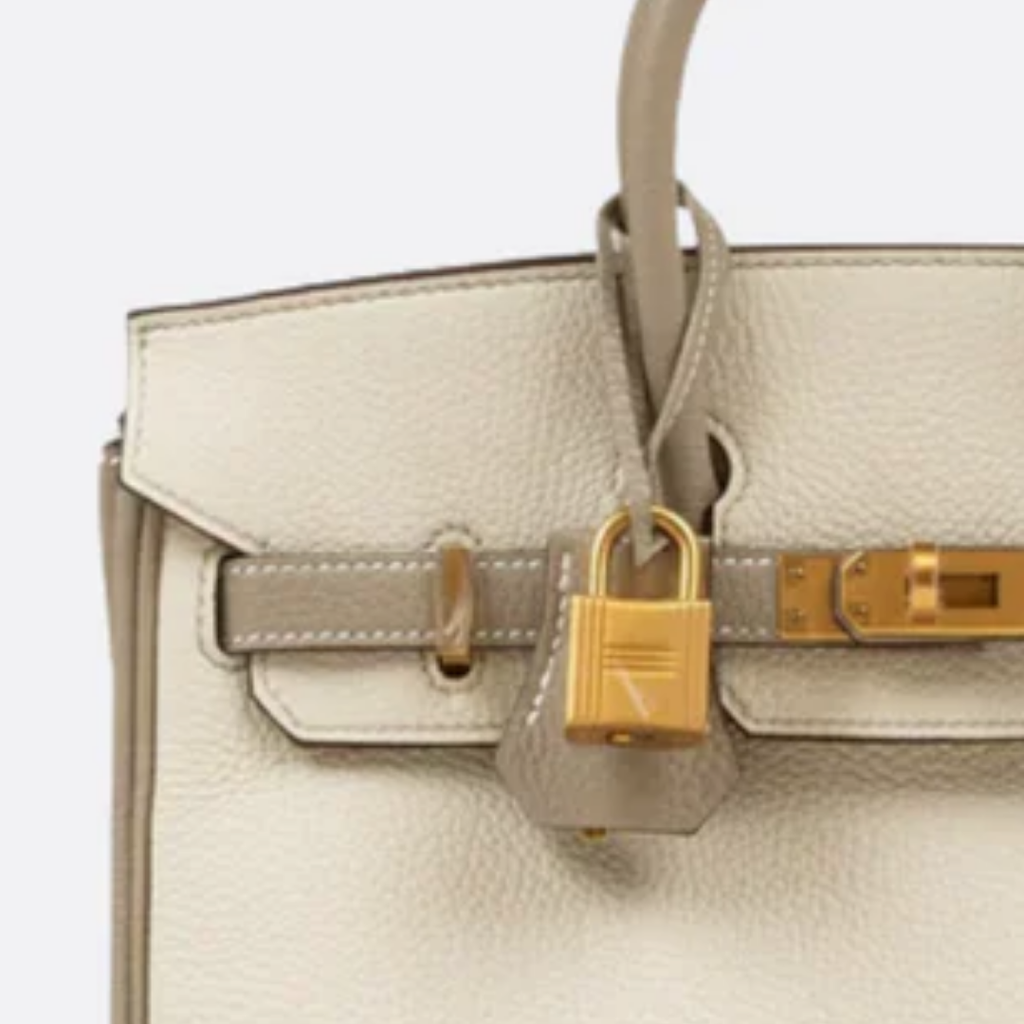 Bag 25 Brk HSS Cr / GryTr Made of Tg Leather with Brushed Gold Fittings