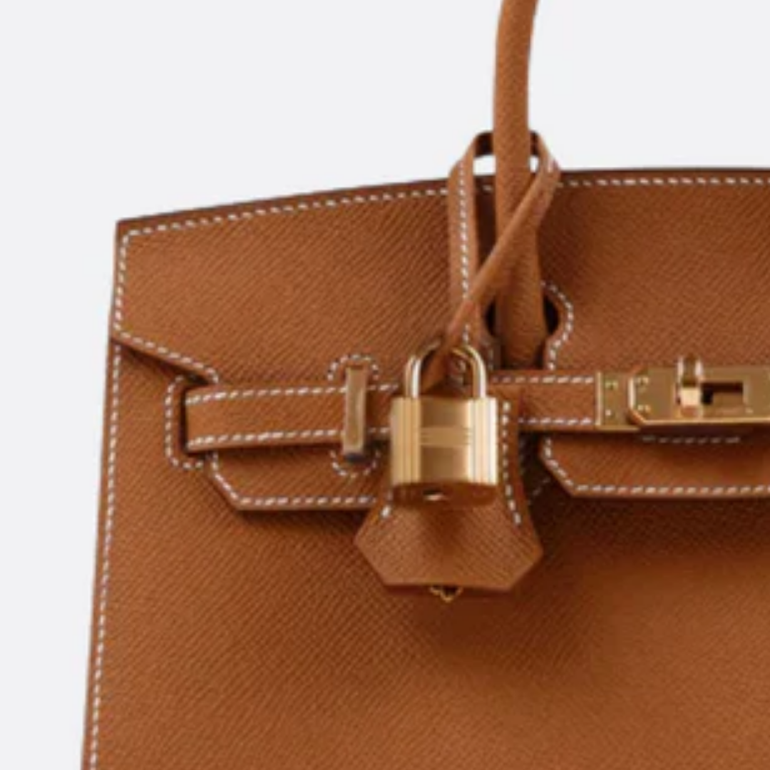 Bag 25 Brk HSS Cr / GryTr Made of Tg Leather with Brushed Gold Fittings